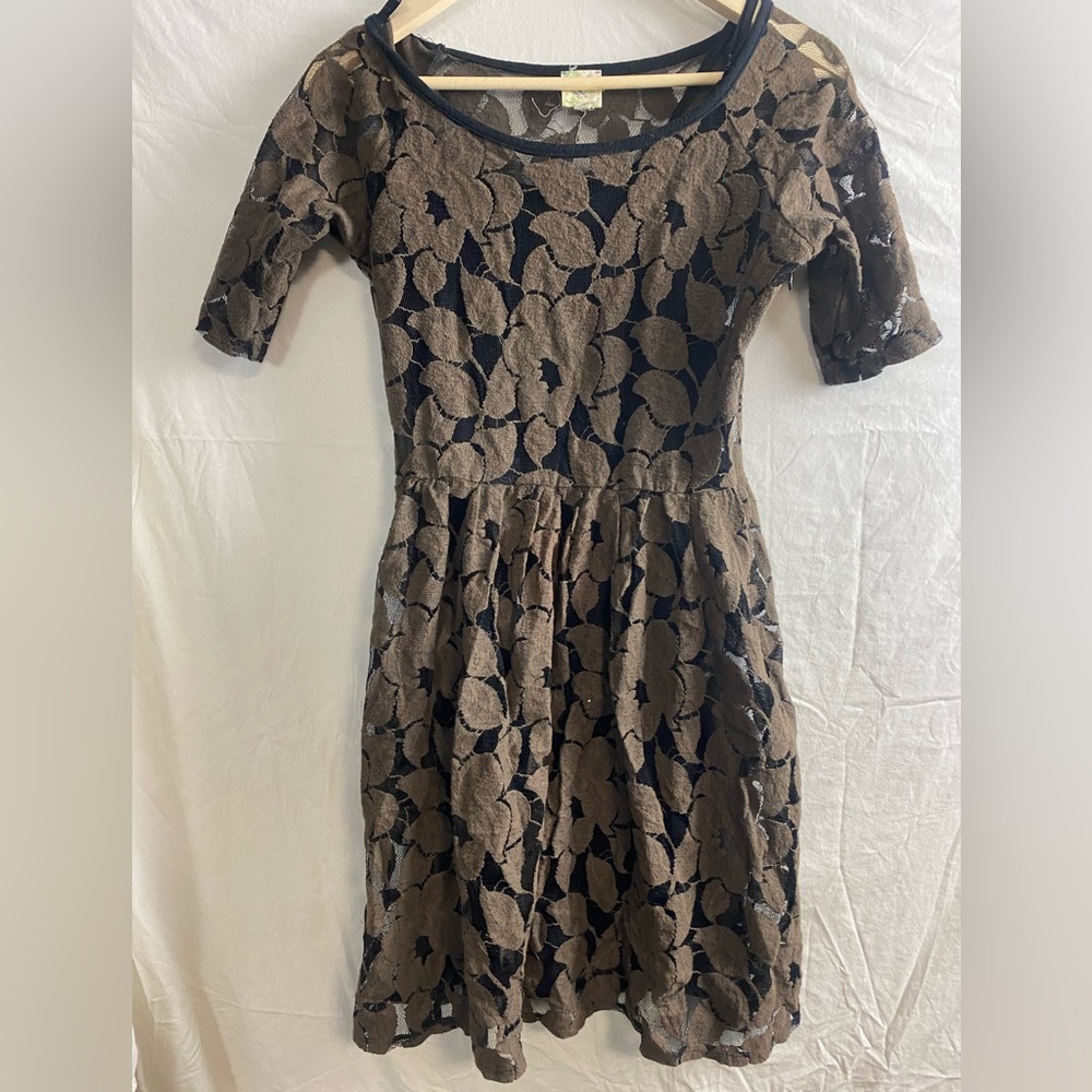 Anthropologie gray lace midi dress